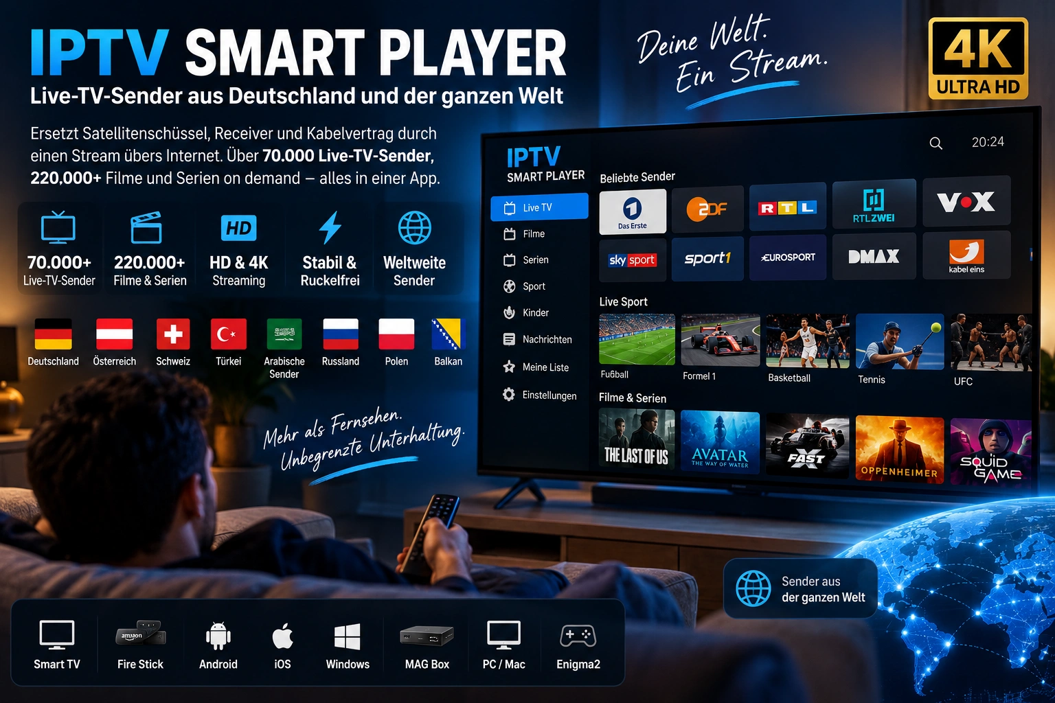 IPTV Smart Player: Live-TV-Sender aus Deutschland und der ganzen Welt
