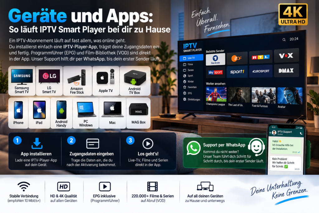 Geräte und Apps: So läuft IPTV Smart Player bei dir zu Hause